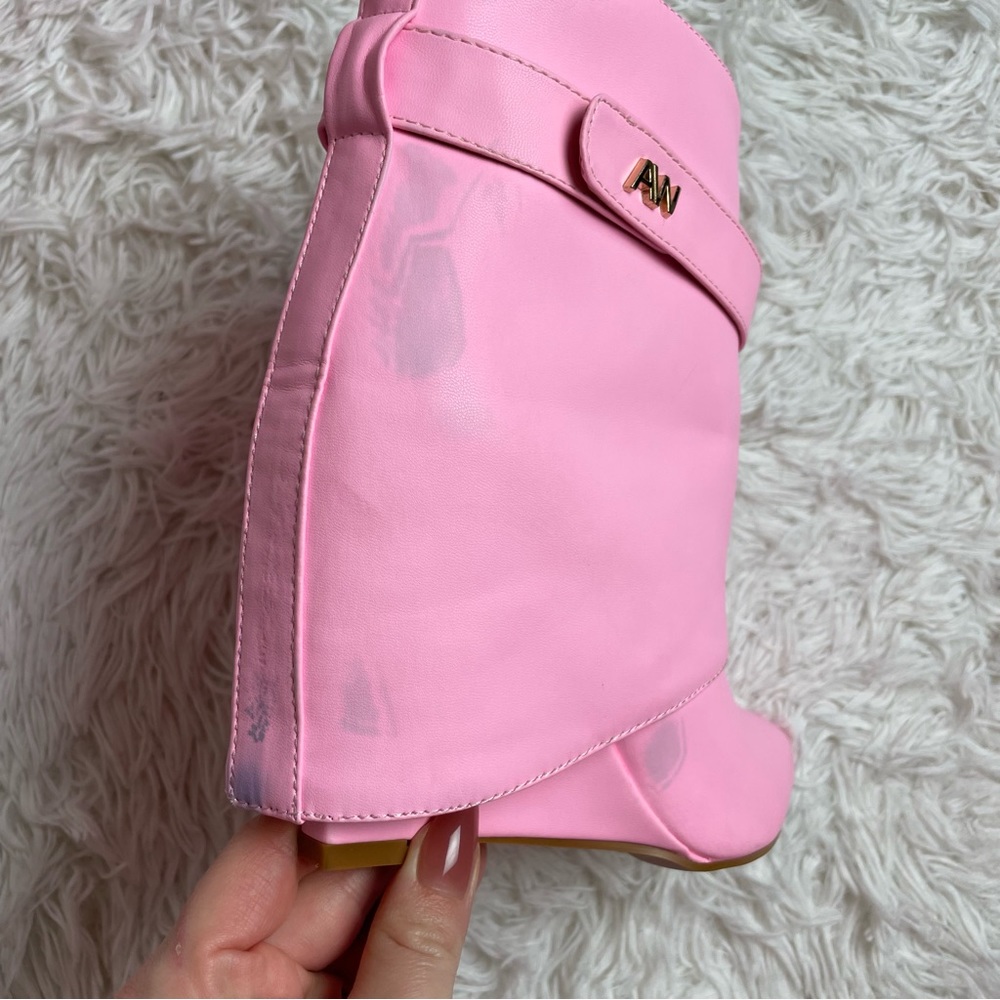 Azalea Wang Pink Foldover Ankle Boots Marley Faux Leather Dolls Kill - Picture 4 of 15